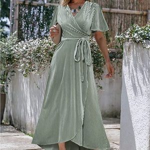 Boho V Neck Wrap Maxi Dress
